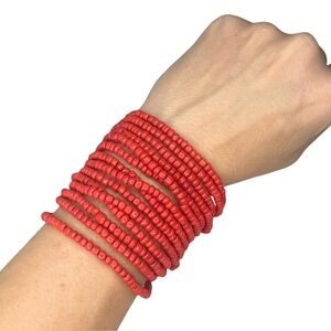 Red Bohemian Bali Bead and Wood Bracelet